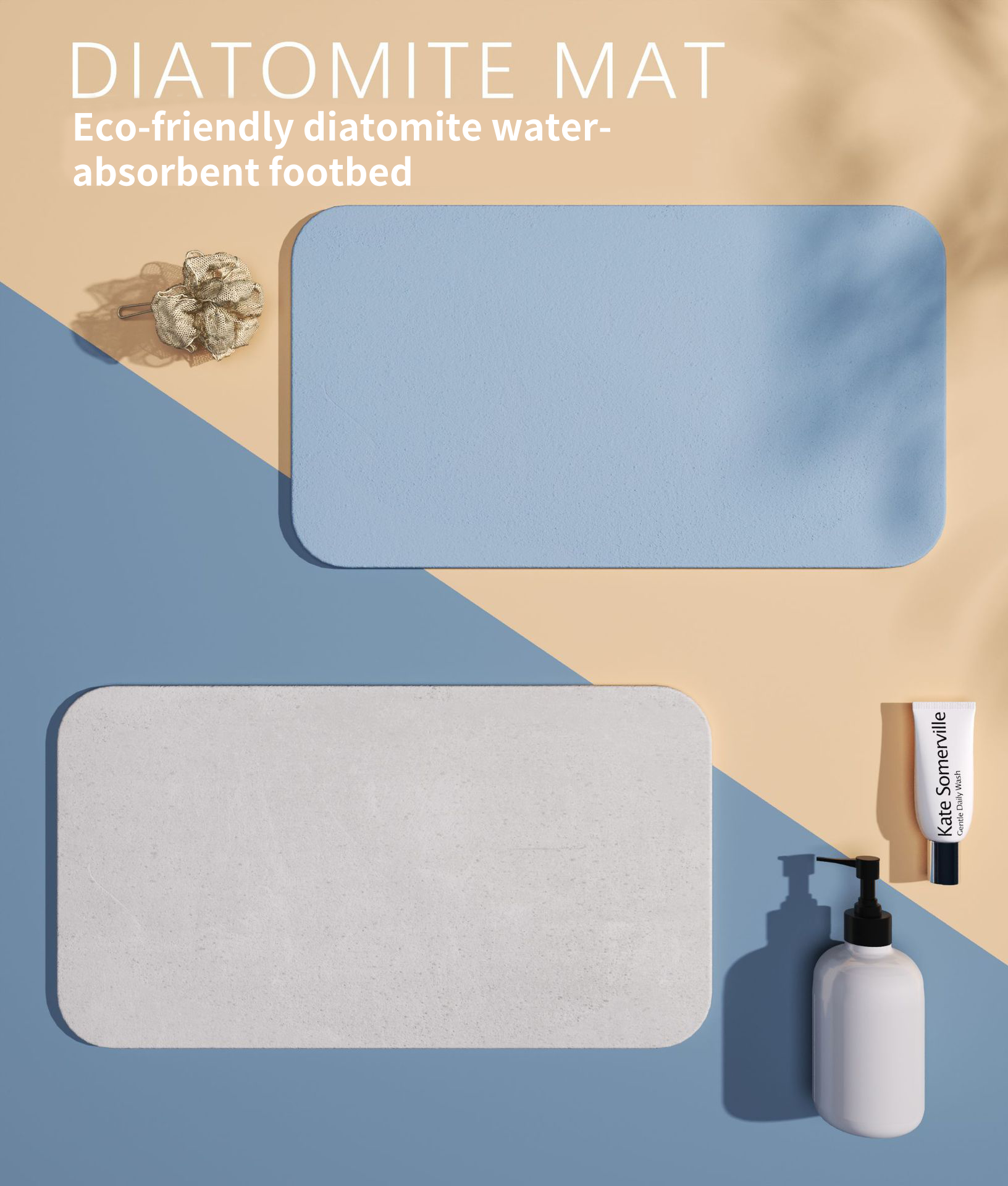 Custom Stone Bath Mat with Water Absorb Function Solid Pattern White/Gray/Pink/Blue