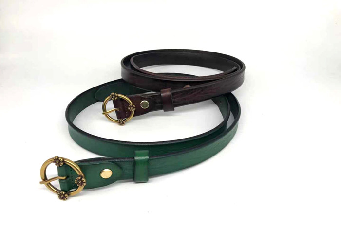 Vintage Pin Buckle 130cm Women Brown Leather Belts