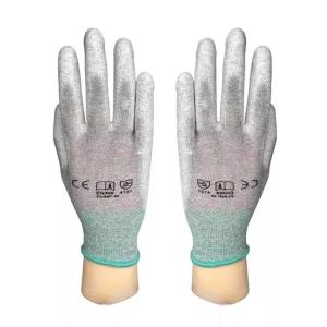China 13 Gauge Knitted Lined Pu Coated Gloves ESD Antistatic Carbon Fiber Finger Men Construction Gloves wholesale