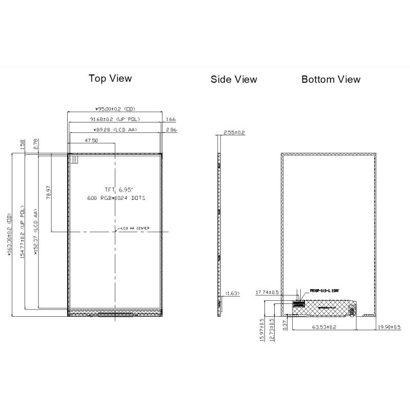 250cd/M2 IPS WS IPS TFT LCD Display 6.95 Inch TFT Capacitive Touchscreen High Resolution