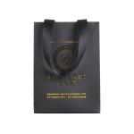 Gold Stamping Black Paper Bags Shopping Packaging With Ribbon Handle