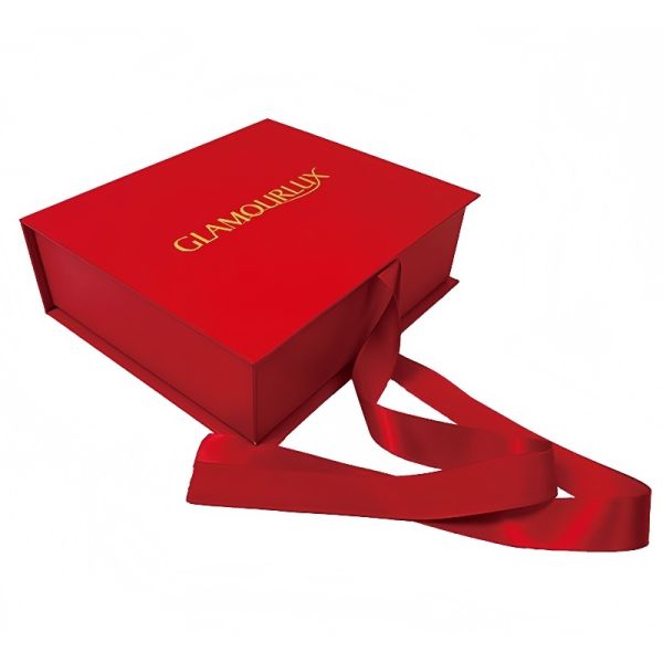 High End Red Makeup Subscription Boxes Tactile Paper Ribbon Flip Cover