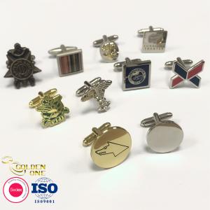 China Blank Metal Cufflink Gold Silver Plated Laser Logo Soft Enamel Square Shape wholesale