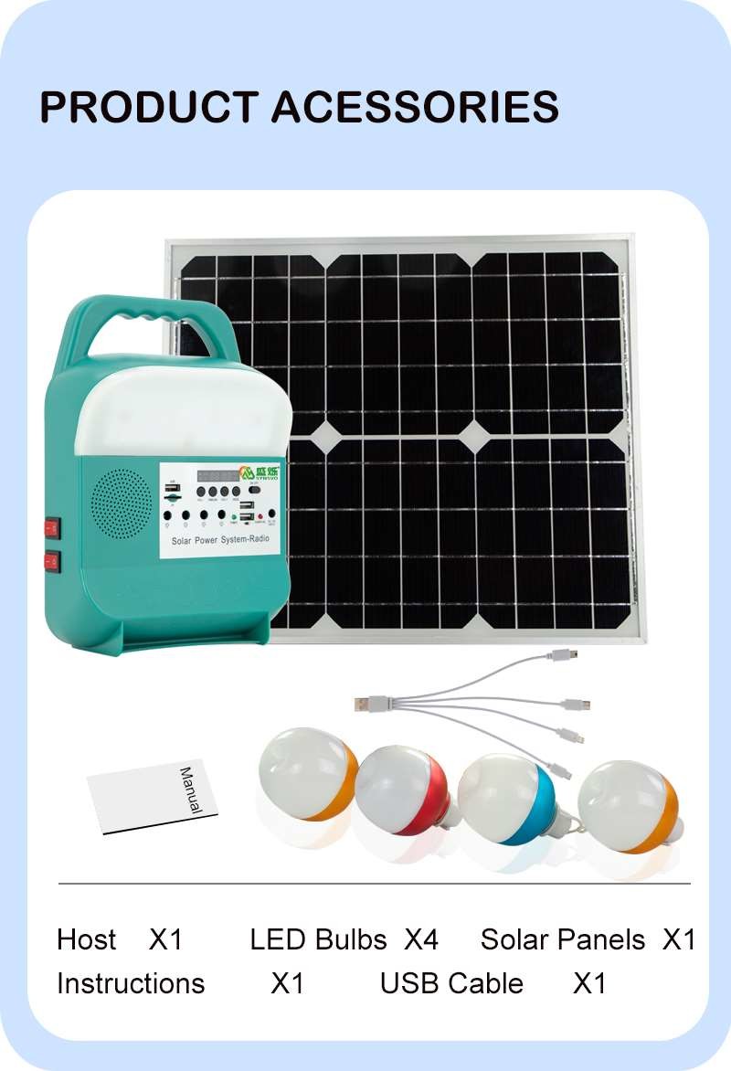 25W Mini Solar Home FM Lighting System Kit Application Energy