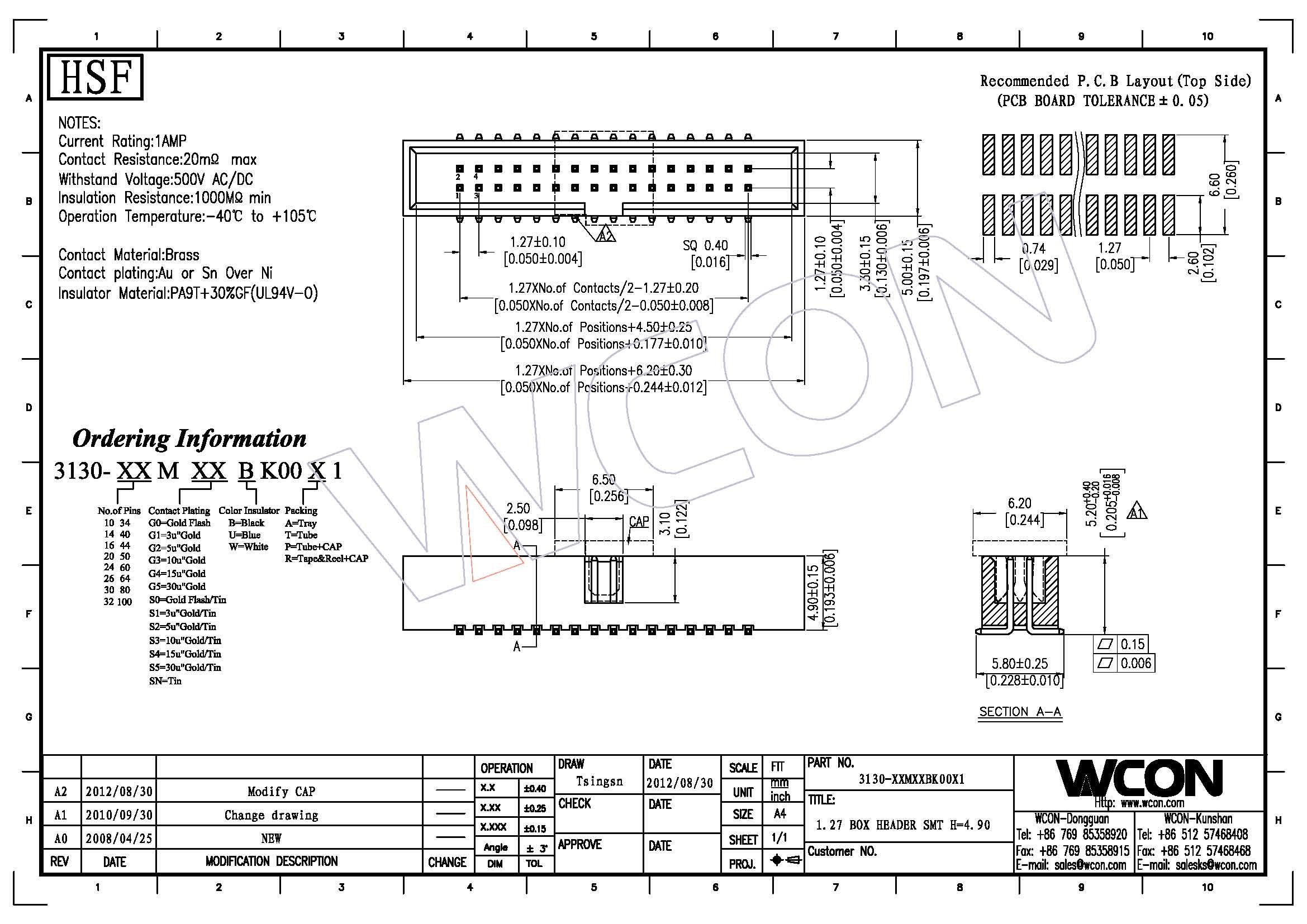 Box Header Connector SMT 20 Pin Header 1.27 Pitch Brass Gold Flash Sample Free