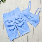 Women Seamless Yoga Workout Set 2 Piece Outfits Gym Push Up Shorts And Sports