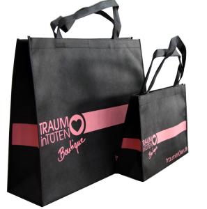 China 120gms Black Non Woven Carry Bag Silk Screen Printing Pink Logo for lady garment accesories wholesale