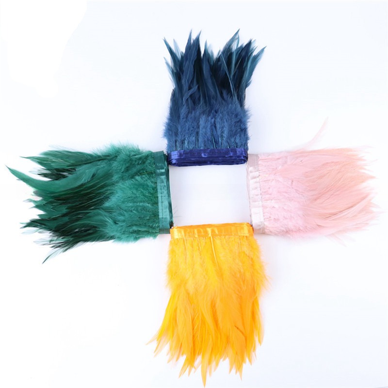 Station Ribbon Hackle Saddle Feather Fringe Trim with Dyed Pattern Goose Feather