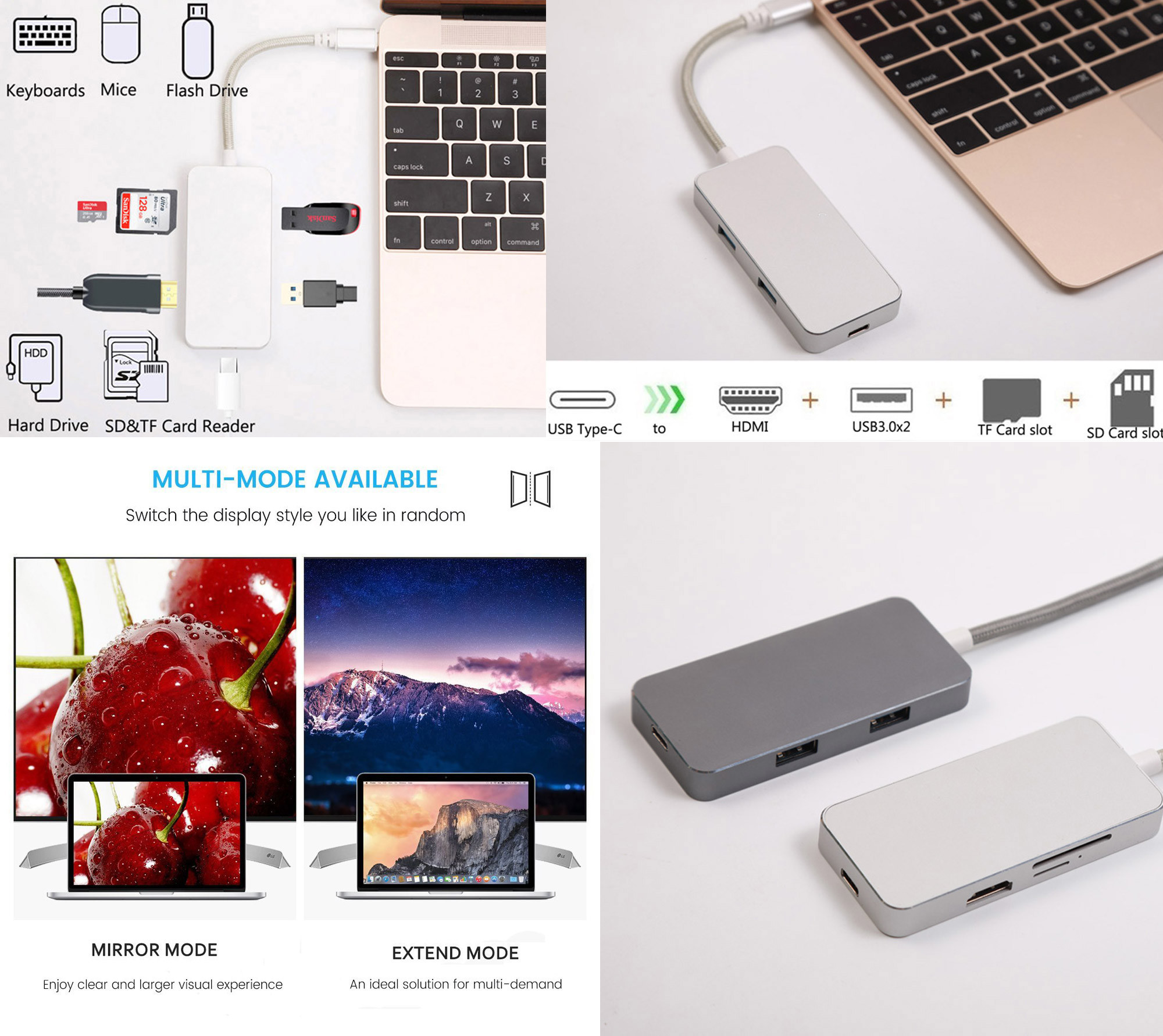 Type-C Hub USB C Adapter 50Gbps for MacBook Pro 13" 15" 2016/2017, USB-C 40Mbps 100W Power delivery