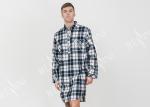 Mens Woven Cotton Brushed Twill Yarn Dyed Long Sleeve Nightshirt Button Placket