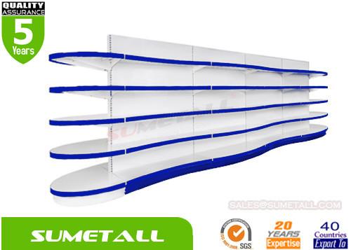 Fashionable Double Side Convenience Store Shelves , Retail Display Racks Wave