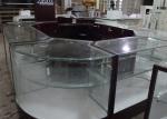 Crystal Tempered Glass Jewelry Kiosk Furniture Full View Round Shape With Lights