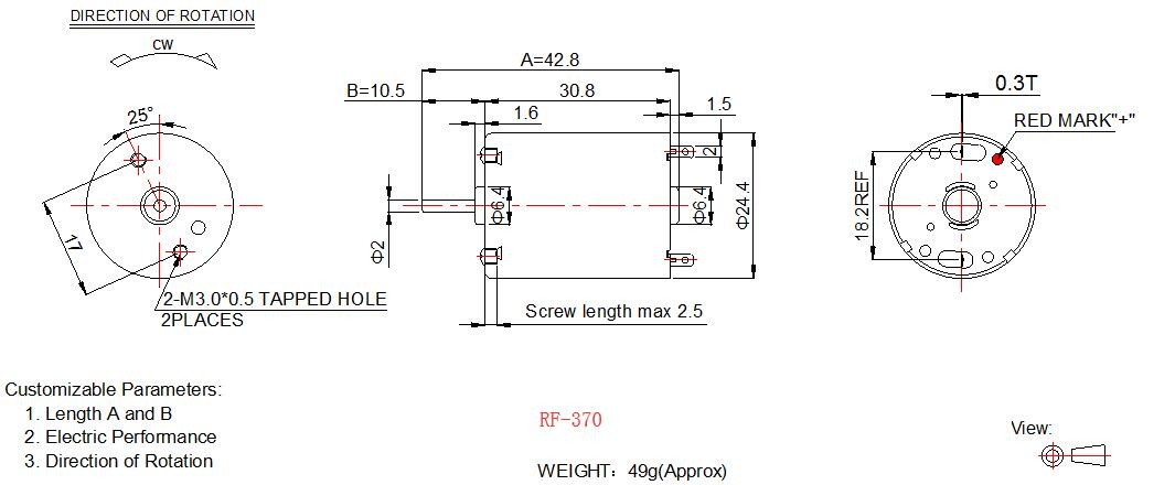 24m Diameter Brush Type DC Motor 12v , RF 370 Mini DC Motor With Metal Brush