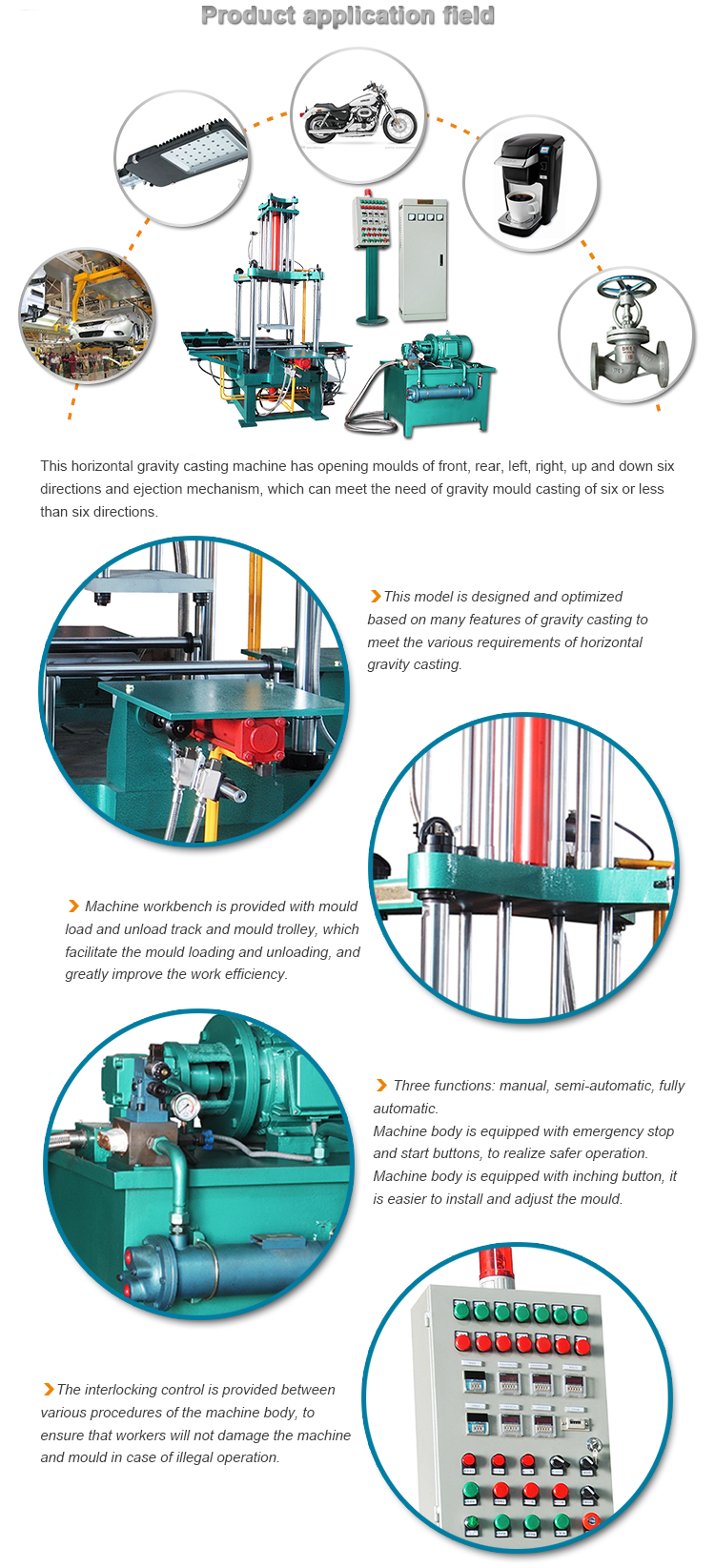 Aluminum Alloy Horizontal Gravity Die Casting Machine For Motorcycle Cylinder Head Production