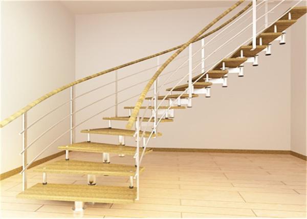 Laminated Glass Tread Building Curved Staircase With Stainless Steel Post