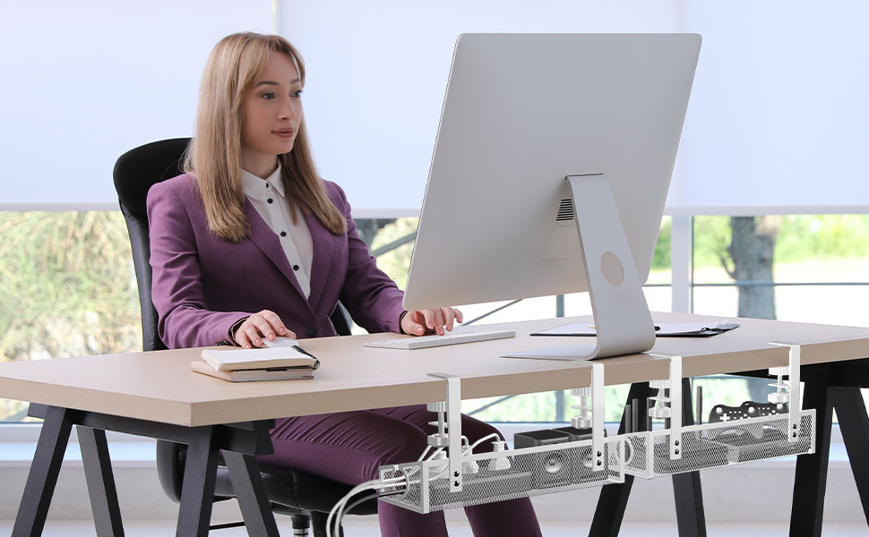 Single-Tier Standing Under Desk Cord Organizer Wire Management Tray Ideal for Storage