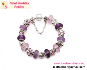 China Fashion purple Valentine gift Silver bracelet with European charm beads silver jewelry wholesale