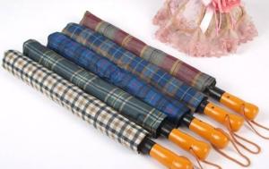 China Weather Resistant Mens Walking Umbrella Wooden Handle Straight Plastic Tips wholesale