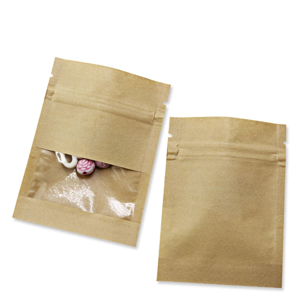Brown / White Kraft Paper k Bag With Window Food Earring Jewelry Packaging