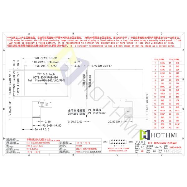 5 Inch High-Brightness TFT LCD | 800x480 IPS Display with ST7262