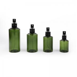 China Sloping Shoulder Plastic Cosmetic bottle packaging empty pet bottle with spray wholesale