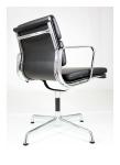 4 Legs Swivel Office Chair No Wheels Aluminum Frame Black Leather Material