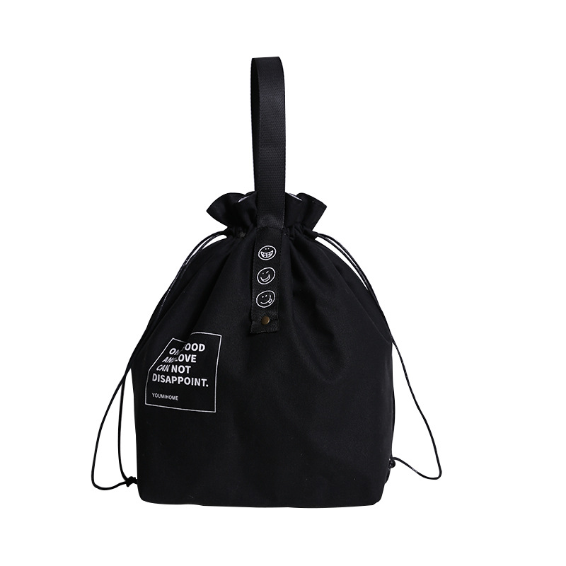 Customized Insulated Bento Bag Wide Opening Canvas Drawstring Lunch Bag
