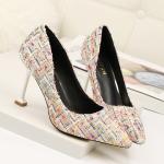 ZM027 857-1 Pointed Stiletto Pump High Heels Banquet Shoes Temperament Square