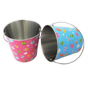 China Christmas Decorative Small Round Metal Buckets With Full Color Painting on sale