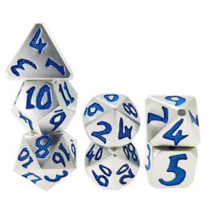 China DND Blue Silver Dice Set Polyhedron Green Metal Manual Grinding Polyhedral wholesale