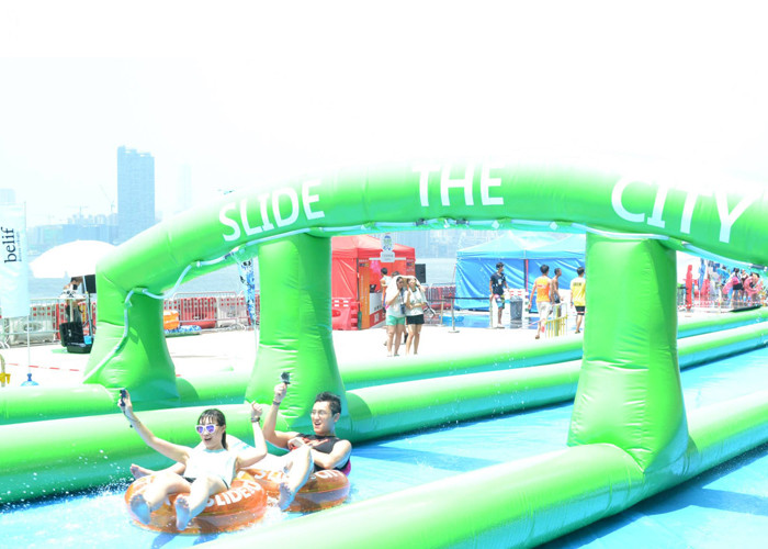 Long Funny Blue 3 Lane 1000ft The City Slip A Slide Inflatable Water Slide