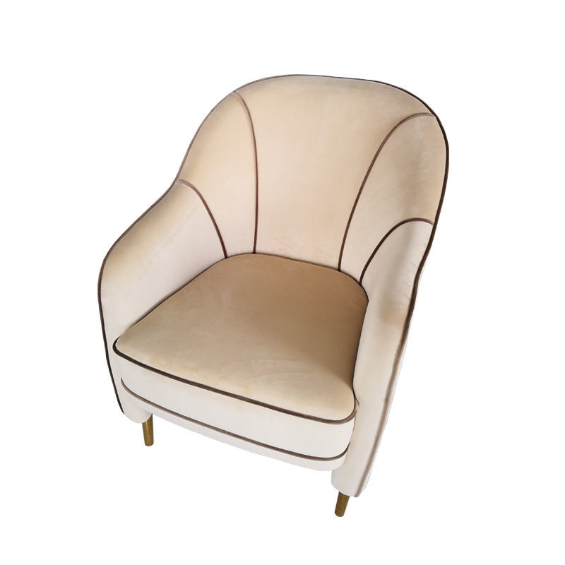 European Hotel Lobby Furniture Retro Single Armchair Metal Frosted Velvet Lazy Sofa Chair