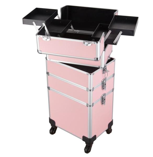 Aluminum trolley case Hot selling professional and graceful pink makeup trolley