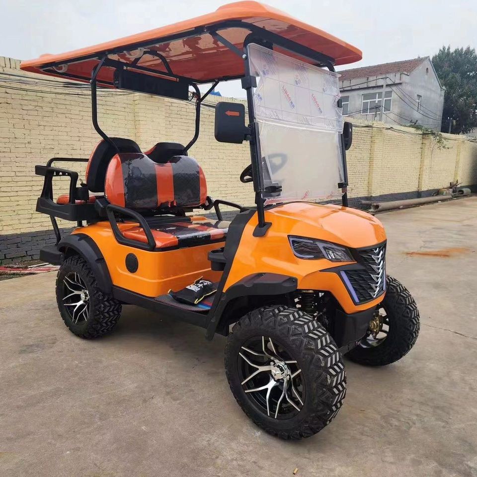 Luxury Four Seater Golf Cart Equipped With Powerful Motor All Terrain Tires Enjoying A Prestigious Ride With Comfortable Seating