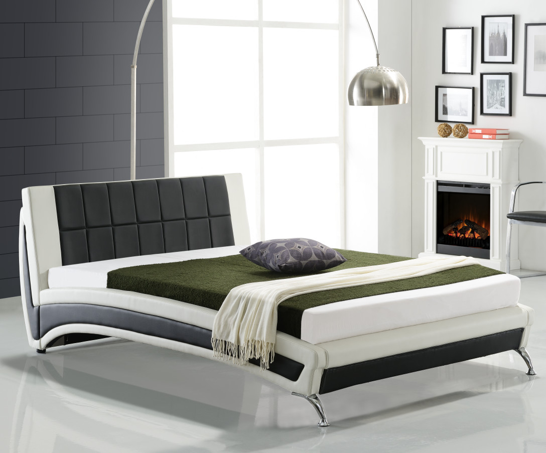Faux PU Leather Upholstered Bed Frame Black And White Super King Size