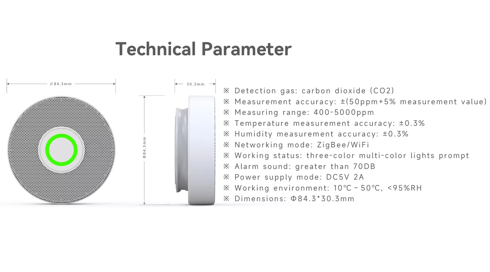 Glomarket Tuya Zigbee High Sensitivity Digital DisplayWireless Carbon Dioxide Detector For Outdoor Indoor