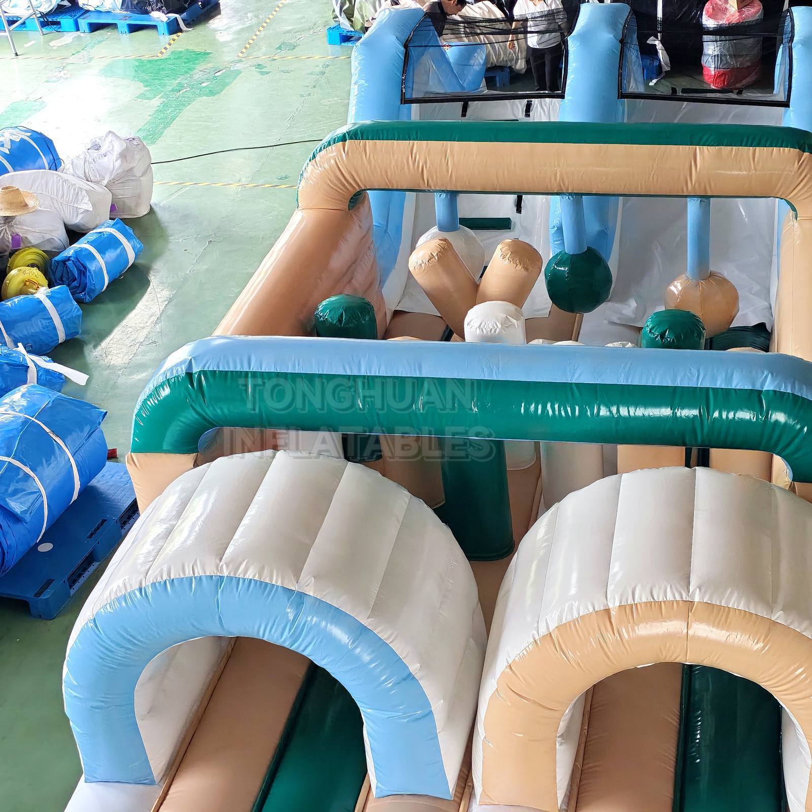Macaron Color Inflatable Obstacle Course with Tunnels Climbing Walls Slide and Safety Mesh for Events Schools and Rental Business