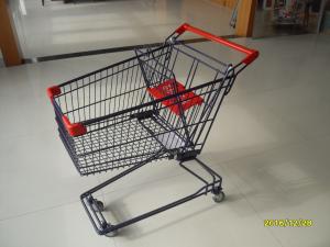China 75L Wire Shopping Trolley With Baby Safety Belt And Plastic Advertisement Board wholesale