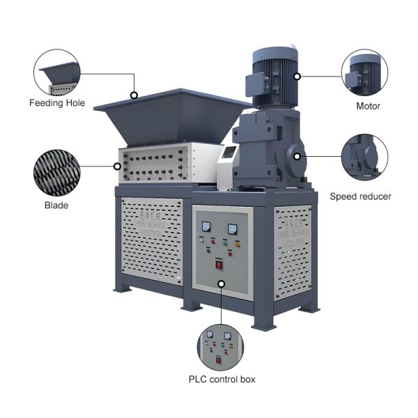 CE Certified Mini Twin Shaft Shredder | PLC Automatic Reverse Shredder