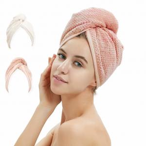 China Hair Wrap Towel Drying Microfiber Hair Drying Towel with Button Dry Hair Hat Dryer Turban wholesale