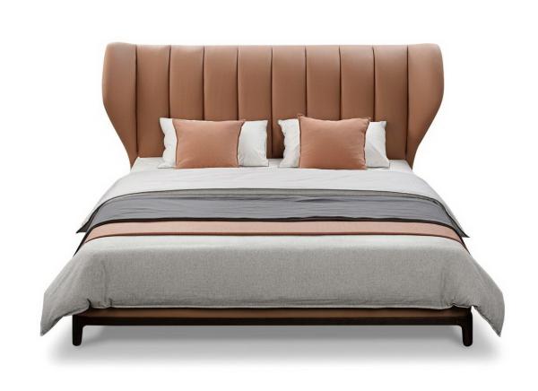 Light Luxury King Bed by Real leather upholstery headboard in Special design for
