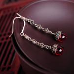 Antique Thai Silver Jewelry Sterling Silver Red Garnet Marcasite Drop Dangle