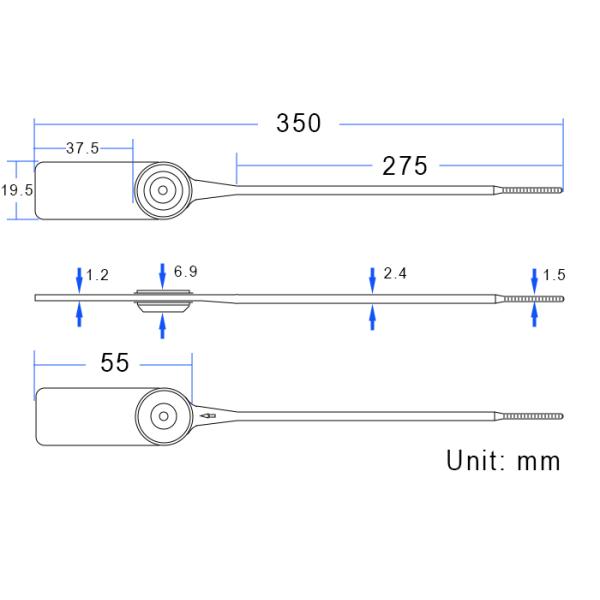 US-PS350C 350 mm Length Plastic Security Seal with 202N Tensile Strength and PP Stainless Steel Material for Bank Cargo Truck