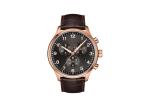 Printed Black Dial Chronograph Watch 2pcs Stainless Steel Button Brown / Black