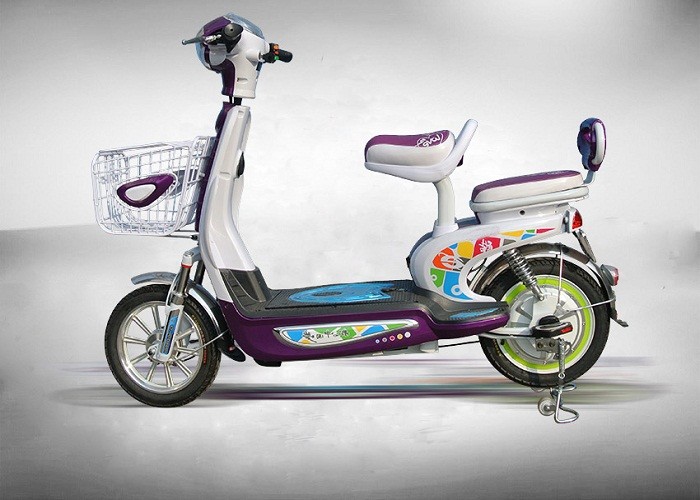 Purple Color 350W Electric Moped Scooter Motorcycle With Front Drum Brake System