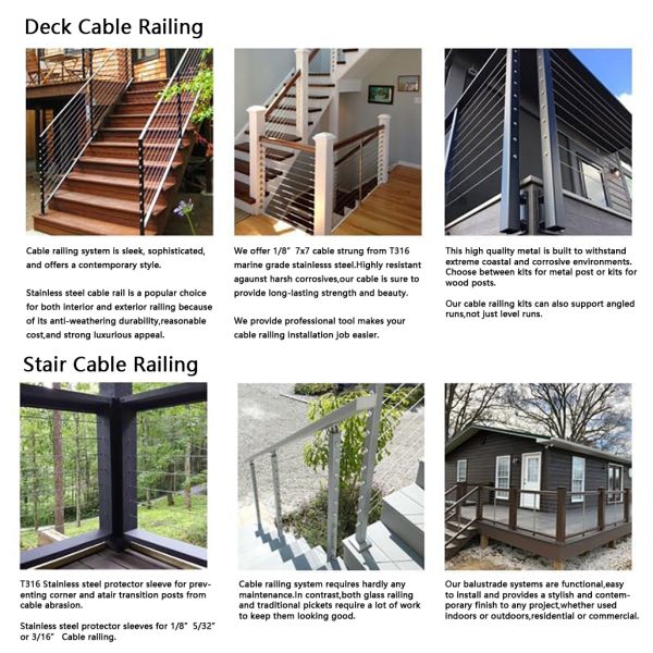 Stainless Steel Non-Drooping Hand Threaded Cable Railing Kit for Easy Installation on Wooden Columns