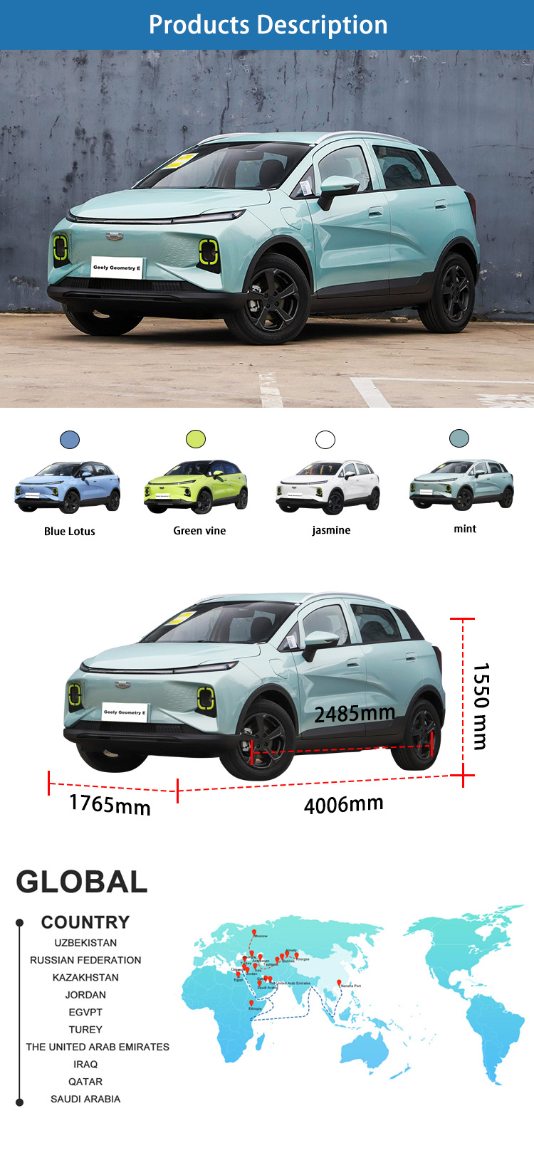 Auto Used Geely Car 401km Compact SUV Hybrid Vehicles Geometry E