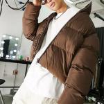 Custom Logo Plain Brown Workwear Thick Crop Top Unisex Padded Puffer Down Coat