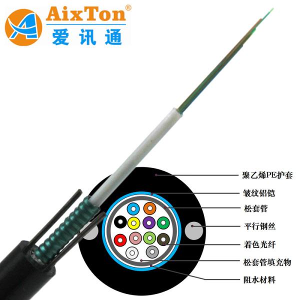 Outdoor Single Mode 2,4,6,8,12,24 Count Fiber Optic GYXTW G652D Fiber With Steel
