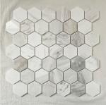 White Hexagon Calacatta Marble Carrara Mosaic Tiles Sophisticated Bathroom